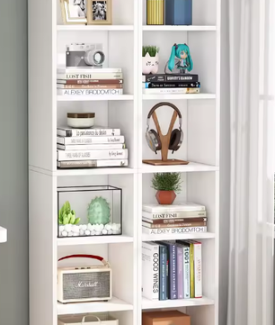 Smalle Boekenkast met 6 Planken – Moderne Witte Hoekkast met Open Kubusdesign en Ruimtebesparende Opbergmogelijkheden