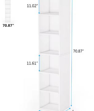 Smalle Boekenkast met 6 Planken – Moderne Witte Hoekkast met Open Kubusdesign en Ruimtebesparende Opbergmogelijkheden