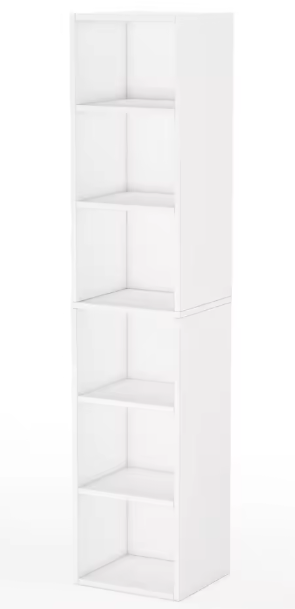 Smalle Boekenkast met 6 Planken – Moderne Witte Hoekkast met Open Kubusdesign en Ruimtebesparende Opbergmogelijkheden