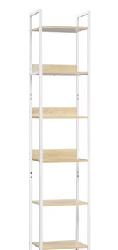 Industriële Ladder Boekenkast met 6 Planken – Vintage Houten Opbergrek met Metalen Frame en 4 Verwijderbare Haken, Vrijstaand Displayrek voor Woonkamer of Kantoor