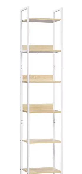 Industriële Ladder Boekenkast met 6 Planken – Vintage Houten Opbergrek met Metalen Frame en 4 Verwijderbare Haken, Vrijstaand Displayrek voor Woonkamer of Kantoor