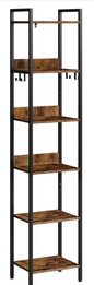 Industriële Ladder Boekenkast met 6 Planken – Vintage Houten Opbergrek met Metalen Frame en 4 Verwijderbare Haken, Vrijstaand Displayrek voor Woonkamer of Kantoor