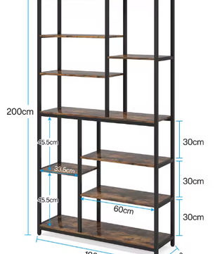 Hoge Boekenkast met 8 Planken – Industriële Houten & Metalen Displayplank voor Woonkamer, Thuis of Kantoor