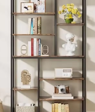 Hoge Boekenkast met 8 Planken – Industriële Houten & Metalen Displayplank voor Woonkamer, Thuis of Kantoor