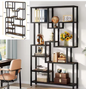 Hoge Boekenkast met 8 Planken – Industriële Houten & Metalen Displayplank voor Woonkamer, Thuis of Kantoor