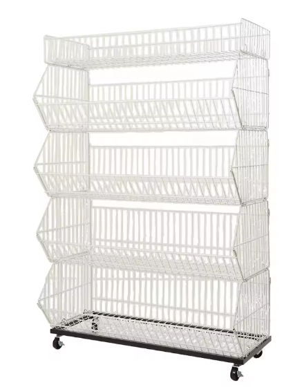 5-Laags Mobiel Opbergmandrek – Draadrek met Afneembare Mand, Wieltjes en Ventilerend Design