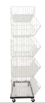 5-Laags Mobiel Opbergmandrek – Draadrek met Afneembare Mand, Wieltjes en Ventilerend Design