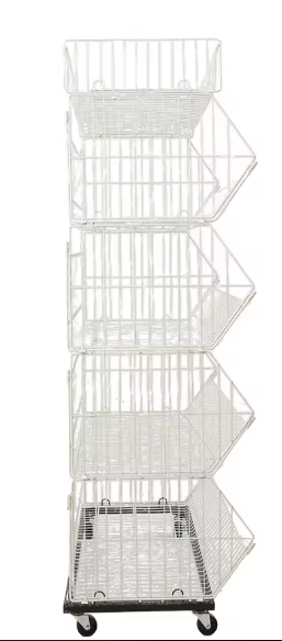 5-Laags Mobiel Opbergmandrek – Draadrek met Afneembare Mand, Wieltjes en Ventilerend Design