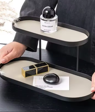 Dubbellaags Parfum & Cosmetica Organizer – Roestvrij Stalen Opbergplank voor Woonkamer, Slaapkamer of Badkamer