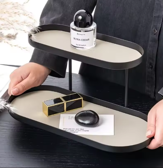 Dubbellaags Parfum & Cosmetica Organizer – Roestvrij Stalen Opbergplank voor Woonkamer, Slaapkamer of Badkamer