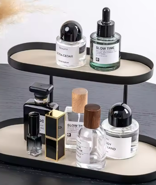 Dubbellaags Parfum & Cosmetica Organizer – Roestvrij Stalen Opbergplank voor Woonkamer, Slaapkamer of Badkamer