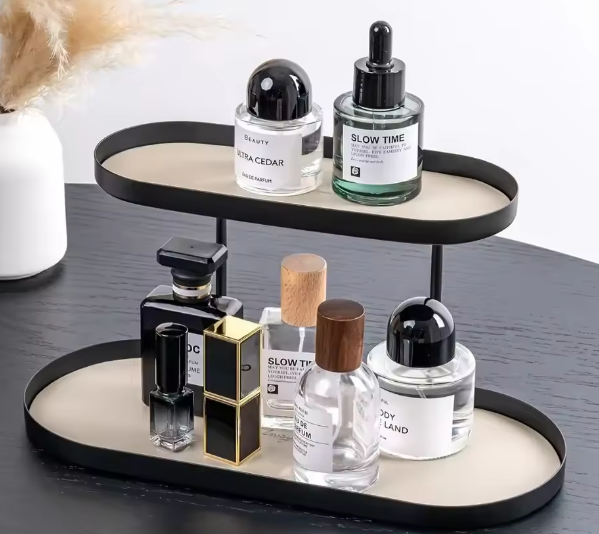 Dubbellaags Parfum & Cosmetica Organizer – Roestvrij Stalen Opbergplank voor Woonkamer, Slaapkamer of Badkamer