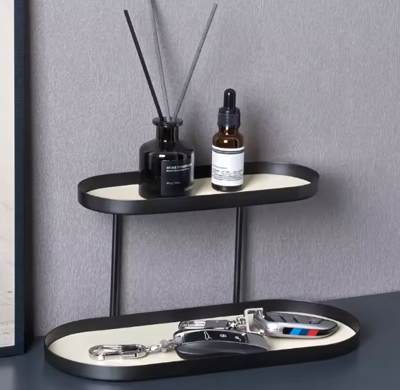 Dubbellaags Parfum & Cosmetica Organizer – Roestvrij Stalen Opbergplank voor Woonkamer, Slaapkamer of Badkamer