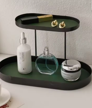 Dubbellaags Parfum & Cosmetica Organizer – Roestvrij Stalen Opbergplank voor Woonkamer, Slaapkamer of Badkamer