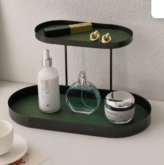 Dubbellaags Parfum & Cosmetica Organizer – Roestvrij Stalen Opbergplank voor Woonkamer, Slaapkamer of Badkamer