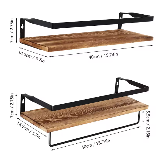 2-Laags Wandplank met Handdoekhouder – Zwevende Opbergplank voor Woonkamer en Kantoor