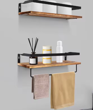 2-Laags Wandplank met Handdoekhouder – Zwevende Opbergplank voor Woonkamer en Kantoor