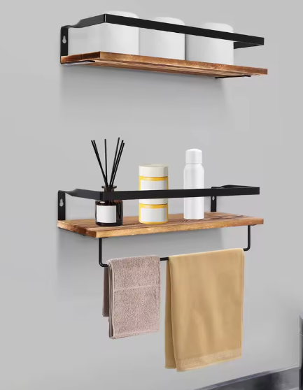 2-Laags Wandplank met Handdoekhouder – Zwevende Opbergplank voor Woonkamer en Kantoor