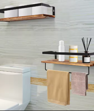 2-Laags Wandplank met Handdoekhouder – Zwevende Opbergplank voor Woonkamer en Kantoor