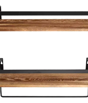 2-Laags Wandplank met Handdoekhouder – Zwevende Opbergplank voor Woonkamer en Kantoor