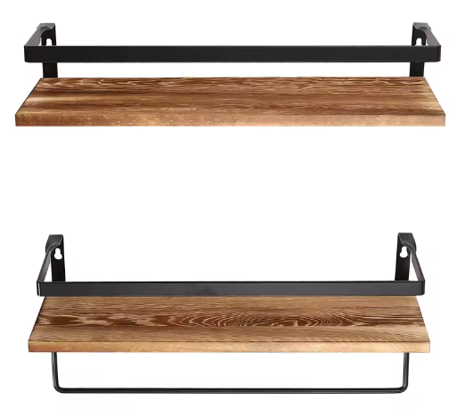 2-Laags Wandplank met Handdoekhouder – Zwevende Opbergplank voor Woonkamer en Kantoor