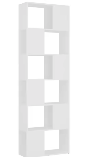 Witte Kamerverdeler Boekenkast – 6-Compartment Open Opbergrek 60x24x186 cm voor Woonkamer en Kantoor