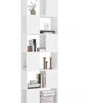 Witte Kamerverdeler Boekenkast – 6-Compartment Open Opbergrek 60x24x186 cm voor Woonkamer en Kantoor