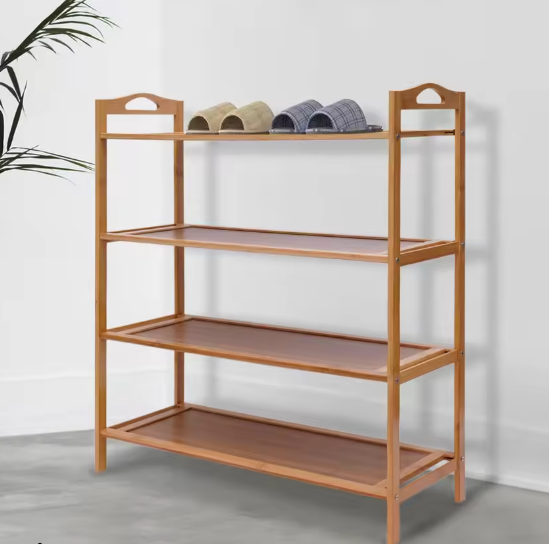 4-laags Bamboe Schoenenrek – Duurzame Houten Opbergplank voor Hal en Woonkamer