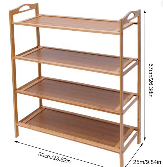 4-laags Bamboe Schoenenrek – Duurzame Houten Opbergplank voor Hal en Woonkamer
