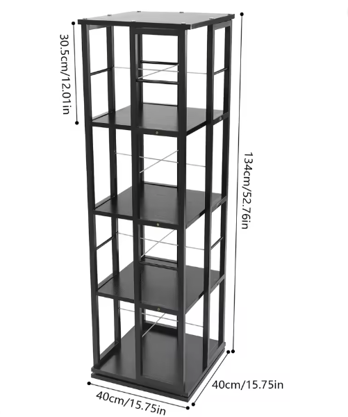 4-laags Roterende Boekenkast – 360° Draaibare Staande Plank voor Hoeken, 40 x 40 x 134 cm