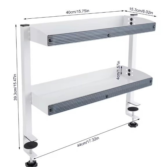 2-laags Clip-On Bureauplank – Verstelbare Opbergbak, Zwart/Wit