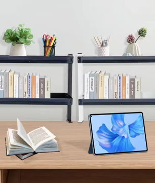 2-laags Clip-On Bureauplank – Verstelbare Opbergbak, Zwart/Wit