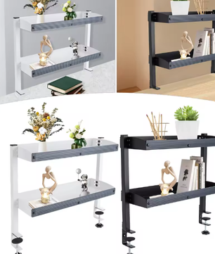 2-laags Clip-On Bureauplank – Verstelbare Opbergbak, Zwart/Wit