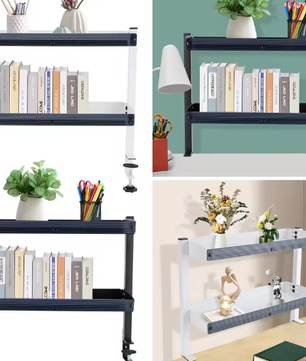 2-laags Clip-On Bureauplank – Verstelbare Opbergbak, Zwart/Wit