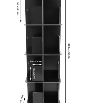 4-laags 360° Roterende Boekenplank – Vrijstaande Vloerstand, Robuust PVC en Roestvrij Stalen Basis, Modern Opbergrek voor Woonkamer, Studeerkamer en Kinderkamer