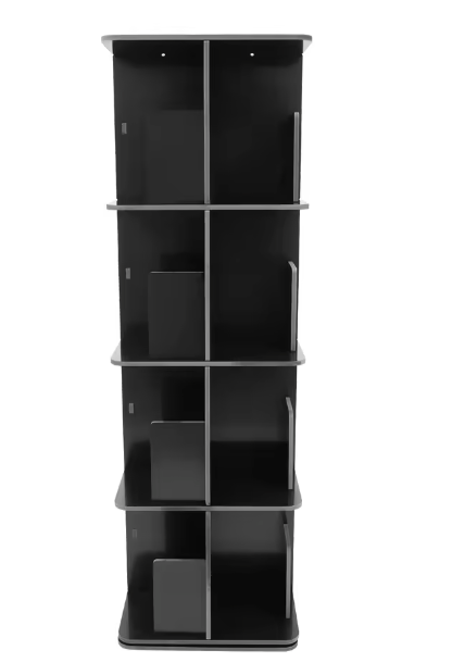 4-laags 360° Roterende Boekenplank – Vrijstaande Vloerstand, Robuust PVC en Roestvrij Stalen Basis, Modern Opbergrek voor Woonkamer, Studeerkamer en Kinderkamer