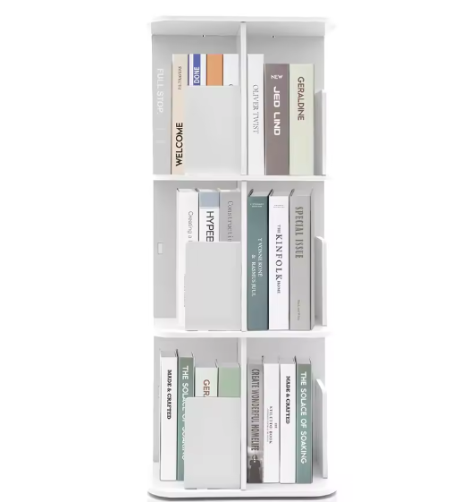 3-laags Draaibare Boekenplank – Moderne Desktop Organizer met 360° Rotatie, Ruimtebesparend Opbergrek van PVC en Roestvrij Staal voor Thuis en Kantoor