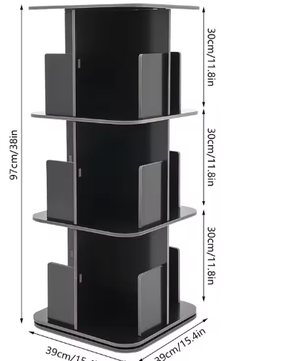 3-laags Draaibare Boekenplank – Moderne Desktop Organizer met 360° Rotatie, Ruimtebesparend Opbergrek van PVC en Roestvrij Staal voor Thuis en Kantoor