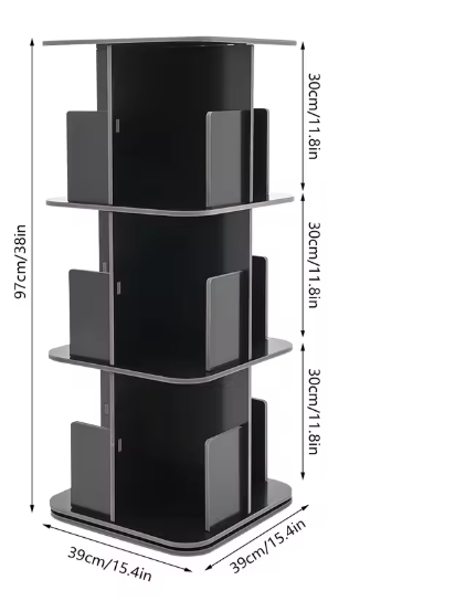 3-laags Draaibare Boekenplank – Moderne Desktop Organizer met 360° Rotatie, Ruimtebesparend Opbergrek van PVC en Roestvrij Staal voor Thuis en Kantoor
