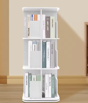 3-laags Draaibare Boekenplank – Moderne Desktop Organizer met 360° Rotatie, Ruimtebesparend Opbergrek van PVC en Roestvrij Staal voor Thuis en Kantoor