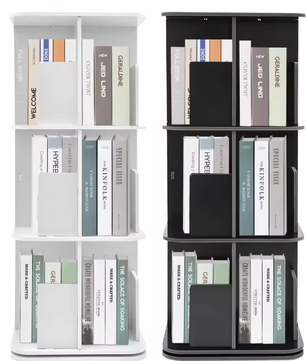 3-laags Draaibare Boekenplank – Moderne Desktop Organizer met 360° Rotatie, Ruimtebesparend Opbergrek van PVC en Roestvrij Staal voor Thuis en Kantoor