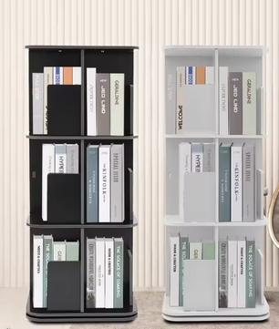 3-laags Draaibare Boekenplank – Moderne Desktop Organizer met 360° Rotatie, Ruimtebesparend Opbergrek van PVC en Roestvrij Staal voor Thuis en Kantoor