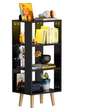 Moderne 4-laags Boekenplank en Nachtkastje – Open Plank Organizer met Lades, Gouden Handgrepen, Lichtstrip en Stopcontact voor Compacte Ruimtes