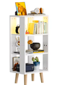 Moderne 4-laags Boekenplank en Nachtkastje – Open Plank Organizer met Lades, Gouden Handgrepen, Lichtstrip en Stopcontact voor Compacte Ruimtes