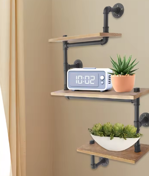 3-laags Vintage Industriële Wandplank – Houten Opbergplank met Metaal, Modern Displayrek voor Woonkamer, Keuken en Badkamer