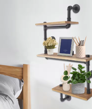 3-laags Vintage Industriële Wandplank – Houten Opbergplank met Metaal, Modern Displayrek voor Woonkamer, Keuken en Badkamer