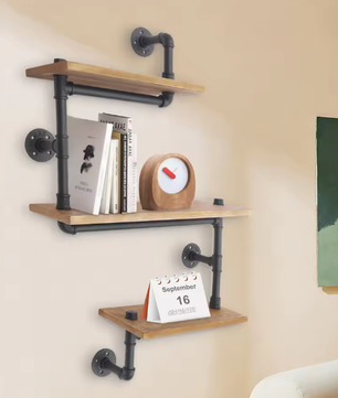 3-laags Vintage Industriële Wandplank – Houten Opbergplank met Metaal, Modern Displayrek voor Woonkamer, Keuken en Badkamer