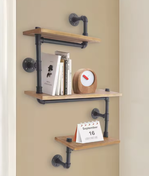 3-laags Vintage Industriële Wandplank – Houten Opbergplank met Metaal, Modern Displayrek voor Woonkamer, Keuken en Badkamer