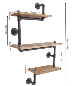 3-laags Vintage Industriële Wandplank – Houten Opbergplank met Metaal, Modern Displayrek voor Woonkamer, Keuken en Badkamer