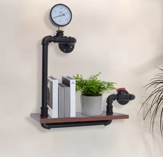Industriële Wandplank – Vintage Houten & Metalen Displayrek voor Thuis